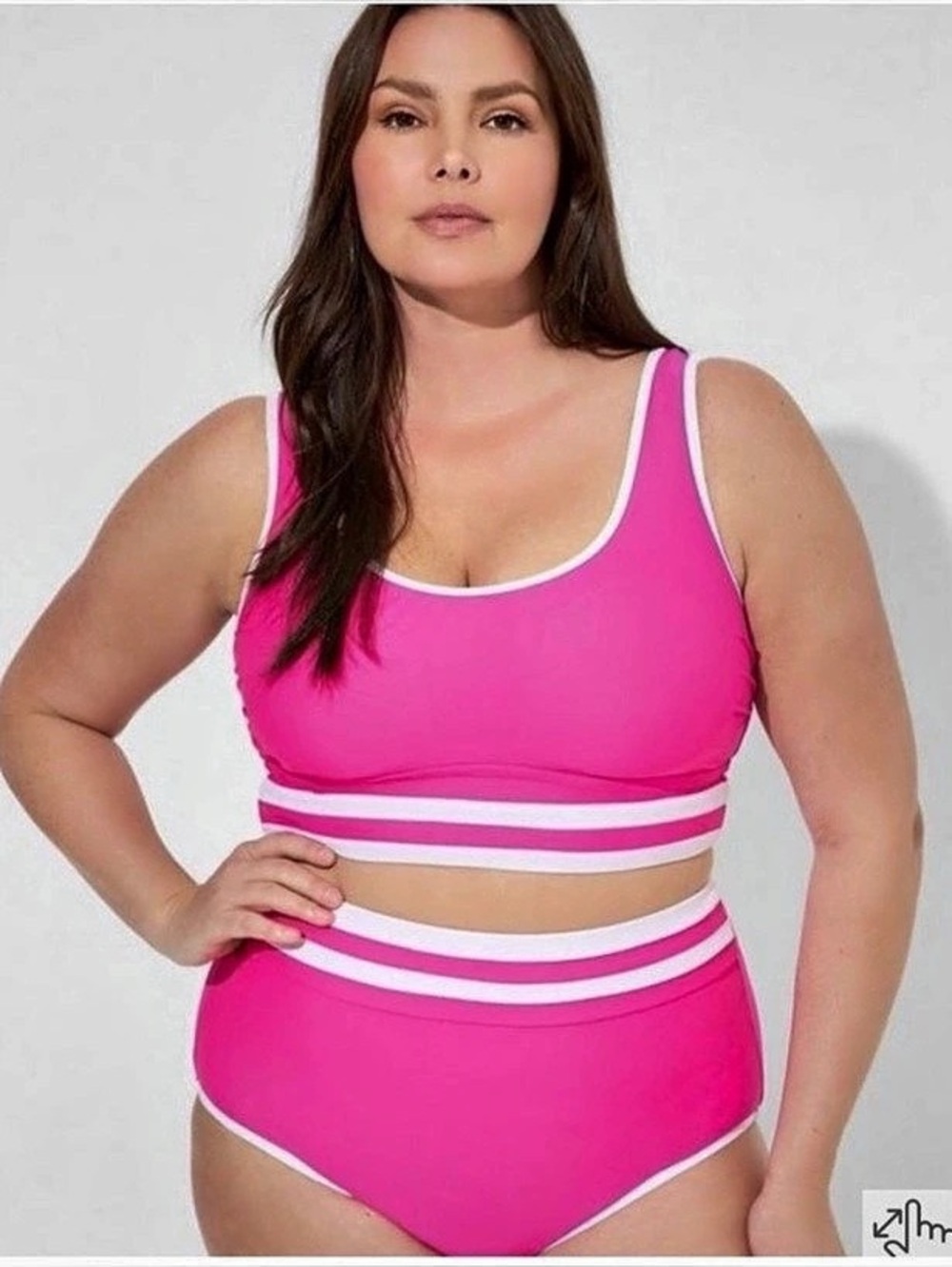 Torrid Wireless Color Banding Scoop Bikini Top & High Rise Color Banding Flat